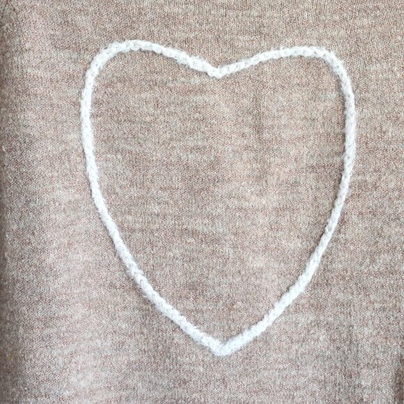 Women's Lauren Conrad Sweater Long Sleeve Heart MEDIUM Taupe Cream - Picture 4 of 13